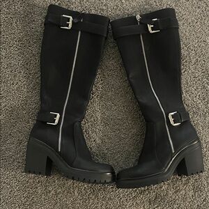 Mix No. 6 Black Heeled Boots with Silver Accents